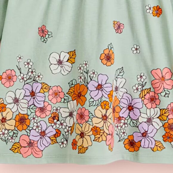 H&M Green Solid With Flowers Full Sleeve dress 100% Cotton Sting free frock - Picture 4 of 5